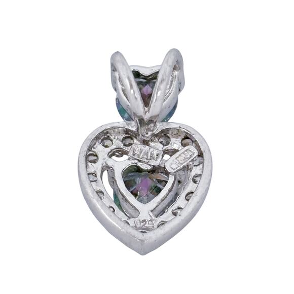 Vintage Sterling Silver 925 Mystic Cubic Zirconia Heart Pendant - Picture 3 of 7